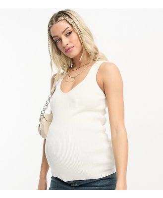 ASOS DESIGN Maternity knitted v neck singlet top in cream-White