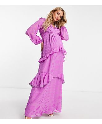 ASOS DESIGN Maternity maxi dress with warped spot and circle trim in purple