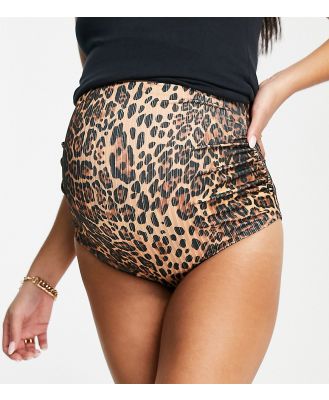 ASOS DESIGN Maternity mix and match ruched high waist bikini bottoms in leopard print-Multi