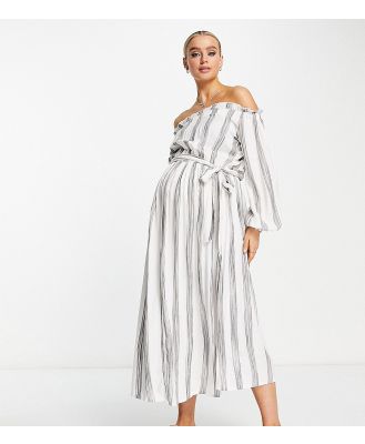 ASOS DESIGN Maternity off shoulder midi beach dress in stripe-Multi