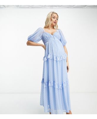 ASOS DESIGN Maternity open back lace insert dobby maxi tea dress in light blue