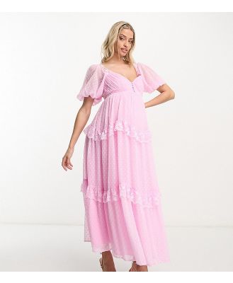 ASOS DESIGN Maternity open back lace insert dobby maxi tea dress in light pink