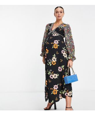 ASOS DESIGN Maternity open back midi tea dress in mixed floral prints-Multi