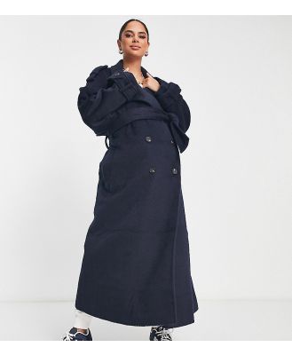 ASOS DESIGN Maternity oversized brushed formal trench wool mix coat in navy