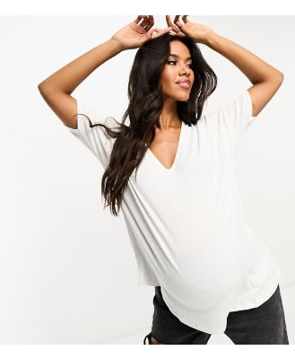 ASOS DESIGN Maternity oversized v-neck T-shirt in rib in white