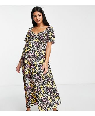 ASOS DESIGN Maternity pleated knot detail midi dress in black base floral