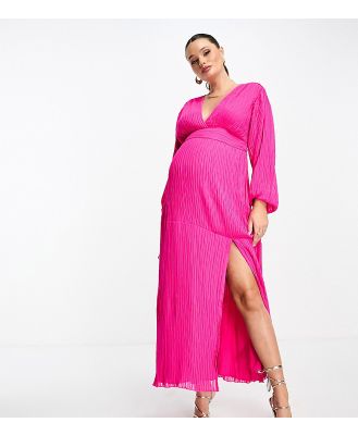 ASOS DESIGN Maternity pleated midi dress with belt in bright pink