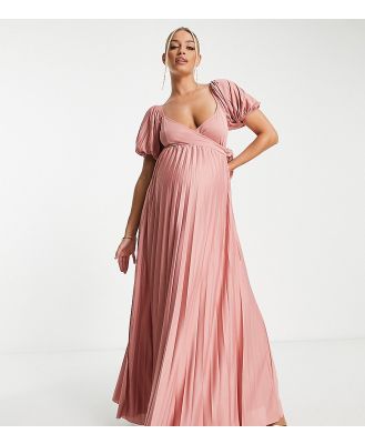 ASOS DESIGN Maternity puff sleeve wrap maxi dress in rose-Pink