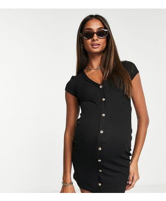 ASOS DESIGN Maternity ribbed cap sleeve mini shirt dress in black
