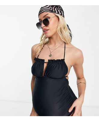 ASOS DESIGN maternity ruched tie front swimsuit in black