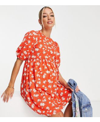 ASOS DESIGN Maternity short sleeve smock mini dress in red floral print-Multi