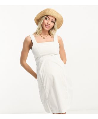 ASOS DESIGN Maternity soft denim mini pinny dress in off white