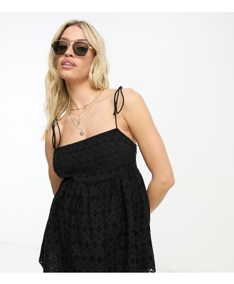 ASOS DESIGN Maternity square neck broderie sun top with tie shoulder in black