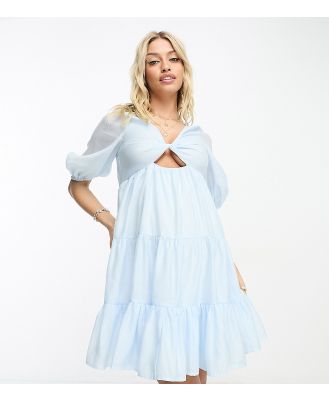 ASOS DESIGN Maternity tiered voile mini dress with twist front detail in baby blue