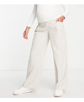 ASOS DESIGN Maternity wide leg pants with linen in oatmeal-Neutral