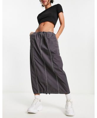 ASOS DESIGN maxi parachute skirt in charcoal with contrast stitch-Grey