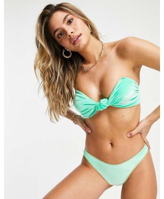 ASOS DESIGN metallic trim velvet knot hipster bikini bottom in green