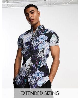 ASOS DESIGN 'Michael' stretch skinny shirt in black and purple floral print