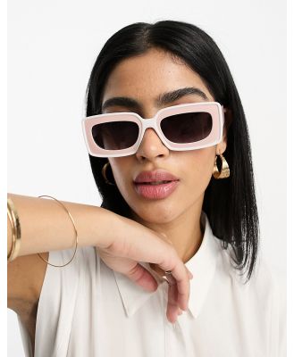 ASOS DESIGN mid square sunglasses with tramline detail in pink-Brown