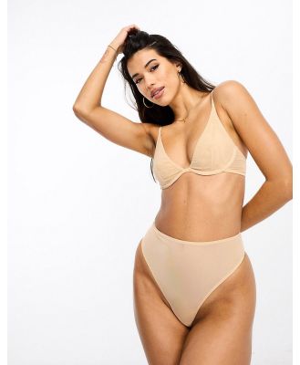 ASOS DESIGN Mila mesh smoothing high-waist thong in beige-Neutral