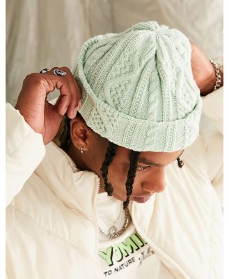 ASOS DESIGN mini fisherman ribbed beanie in green cable knit
