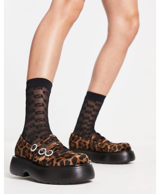 ASOS DESIGN Missy chunky mary jane shoes with diamante buckles in leopard-Multi