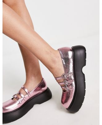 ASOS DESIGN Missy chunky mary jane shoes with diamante buckles in pink metallic