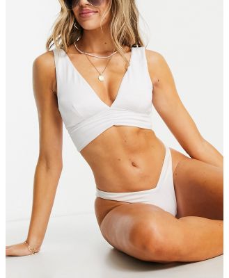 ASOS DESIGN mix and match deep band ruched crop bikini top in white