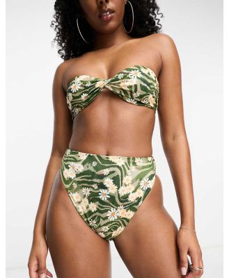 ASOS DESIGN mix and match high leg high waist bikini bottoms in animal daisy print-Multi