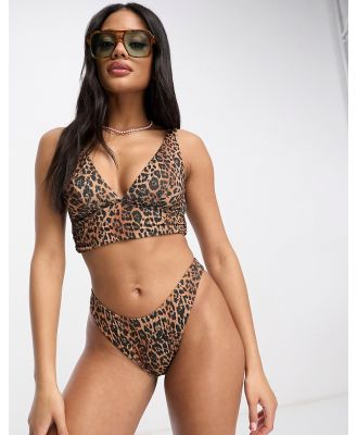 ASOS DESIGN mix and match rib high leg hipster bikini bottoms in leopard print-Multi