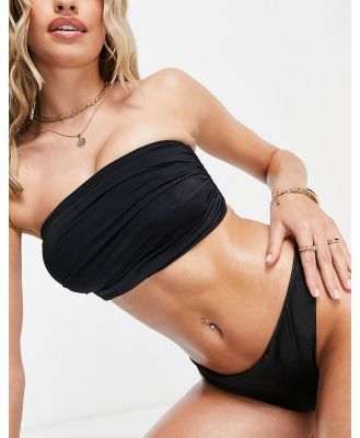 ASOS DESIGN mix and match ruched longline bandeau bikini top in black