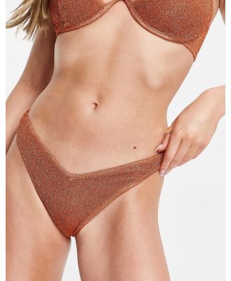 ASOS DESIGN mix and match v front high leg hipster bikini bottoms in rust glitter-Copper