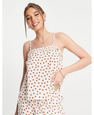 ASOS DESIGN mix & match linen floral pyjama cami with frill in cream & red-White