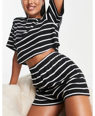 ASOS DESIGN mix & match rib stripe pyjama shorts in black & white-Multi