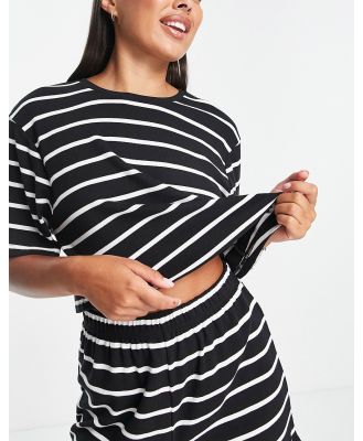 ASOS DESIGN mix & match rib stripe pyjama tee in black & white-Multi