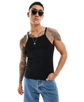 ASOS DESIGN muscle fit singlet with thin straps in black