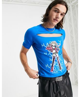 ASOS DESIGN muscle fit t-shirt with Harley Quinn print in blue