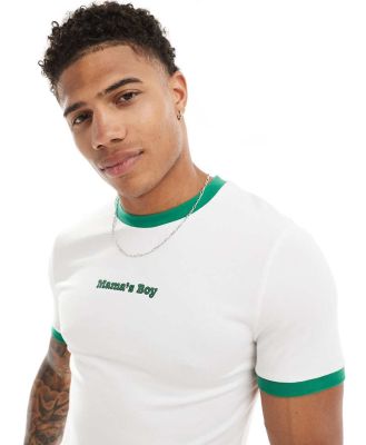 ASOS DESIGN muscle ringer t-shirt in white with mama's boy chest print