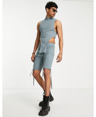 ASOS DESIGN muscle skater rib singlet with drawcords in blue (part of a set)