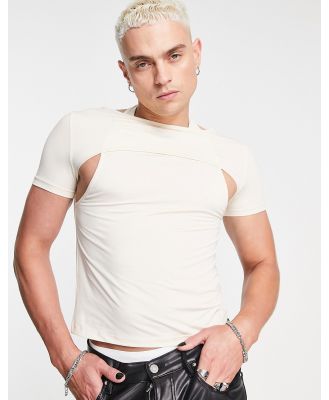 ASOS DESIGN muscle t-shirt in off white fabric with cut outs