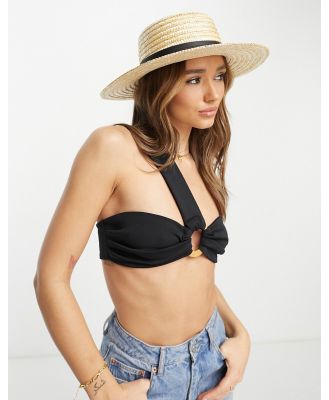 ASOS DESIGN natural straw easy boater hat with size adjuster and twisted black band-Neutral
