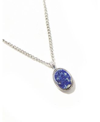 ASOS DESIGN necklace with blue lapis semi-precious oval pendant in silver tone