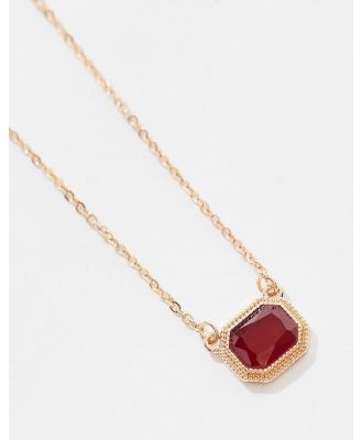 ASOS DESIGN necklace with square red stone pendant in gold tone