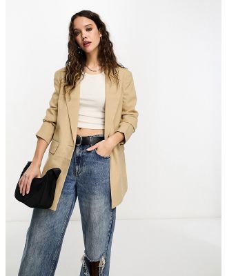 ASOS DESIGN new perfect long line shape blazer in stone-Neutral