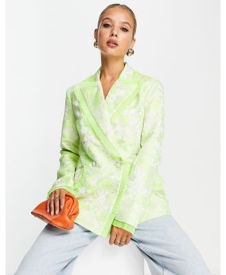 ASOS DESIGN nipped waist jacquard blazer with ruffle detail in lime-Green