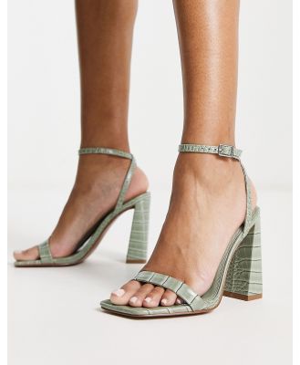 ASOS DESIGN Nora barely there block heeled sandals in sage green croc