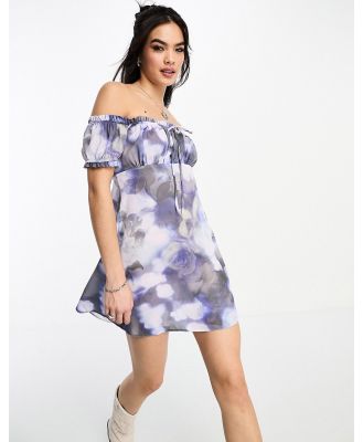 ASOS DESIGN off shoulder milkmaid style mini dress in blurred floral-Multi