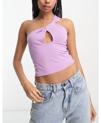 ASOS DESIGN one shoulder sun top with front knot detail in lilac-Purple