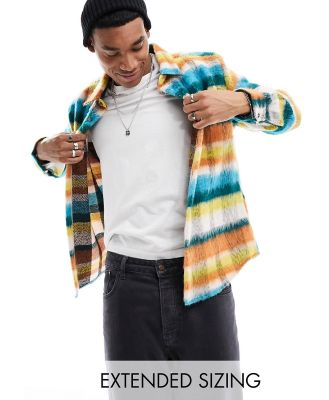 ASOS DESIGN overshirt in textured wool mix multi colour check