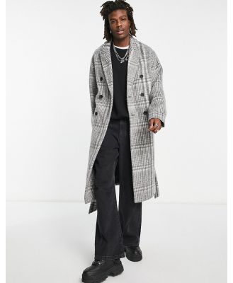 ASOS DESIGN oversized belted overcoat in grey check